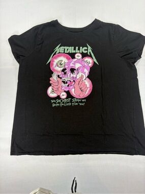 Metallica The Shortest Straw Pink Skull Graphic Tee Black XL